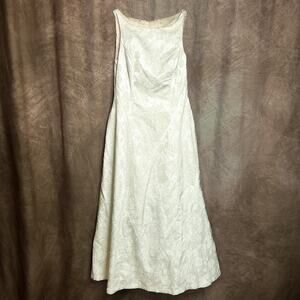 Vintage 90s Windsor Floral Brocade Ball Gown Light Green Metallic Crinoline Prom